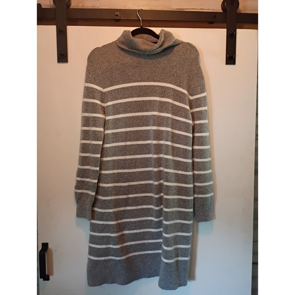 J.CREW Gray And White Striped Turtleneck Wool Knit Sweater Dress - Picture 2 of 7